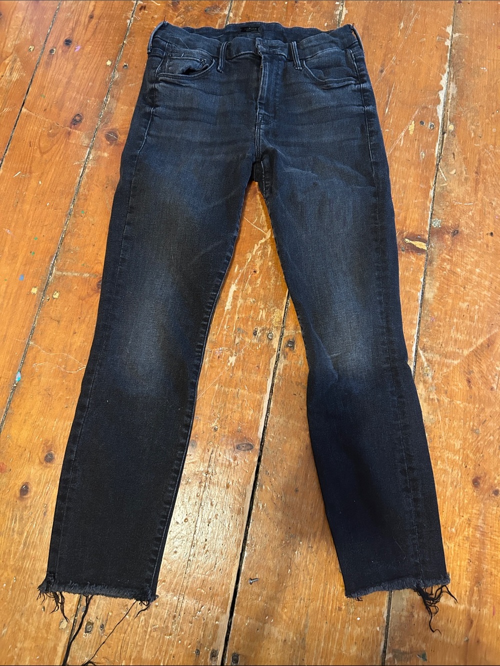 MOTHER The Looker Black Skinny Jeans Raw Hem